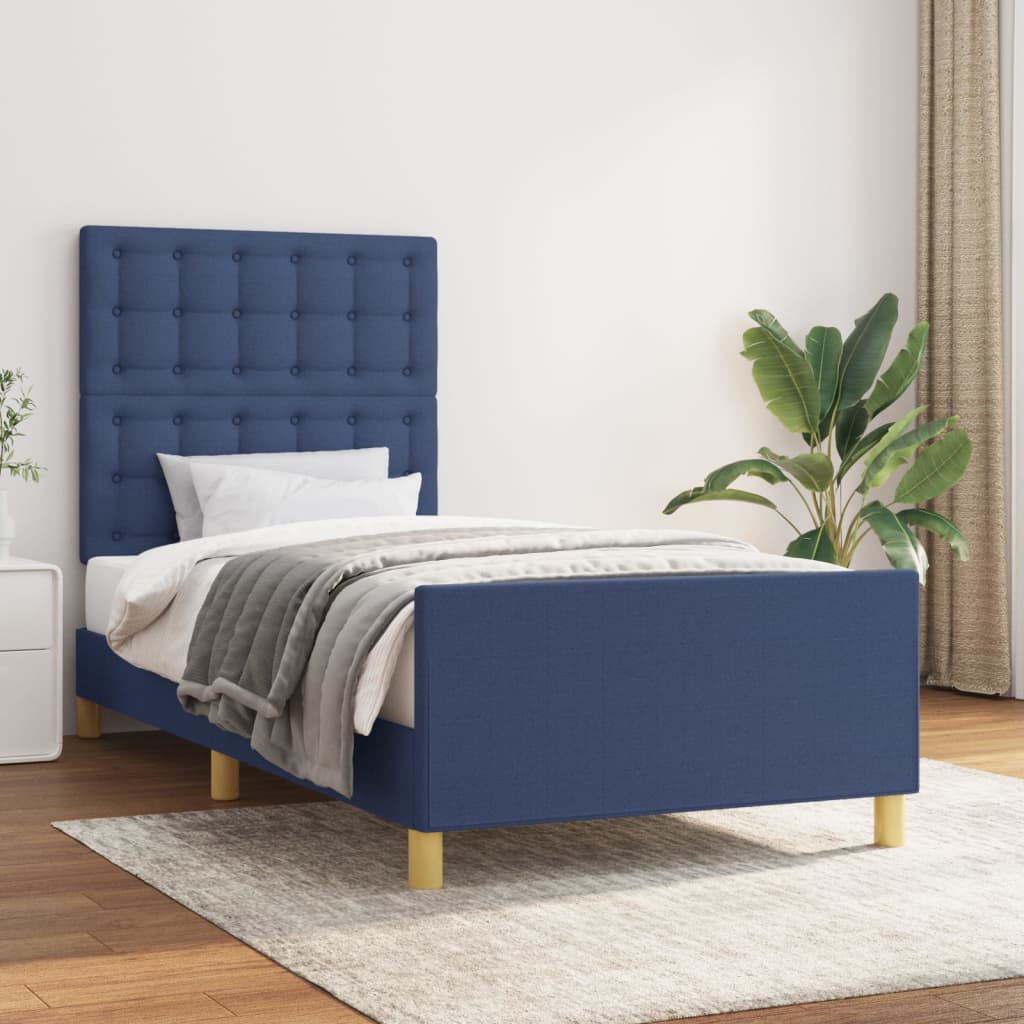 Bedframe met hoofdbord stof blauw 80x200 cm is nu te koop bij PeponiXL, paradijselijk wonen!