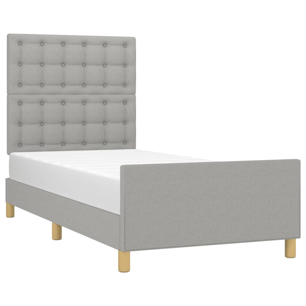 Bedframe met hoofdeinde stof lichtgrijs 90x190 cm is nu te koop bij PeponiXL, paradijselijk wonen!