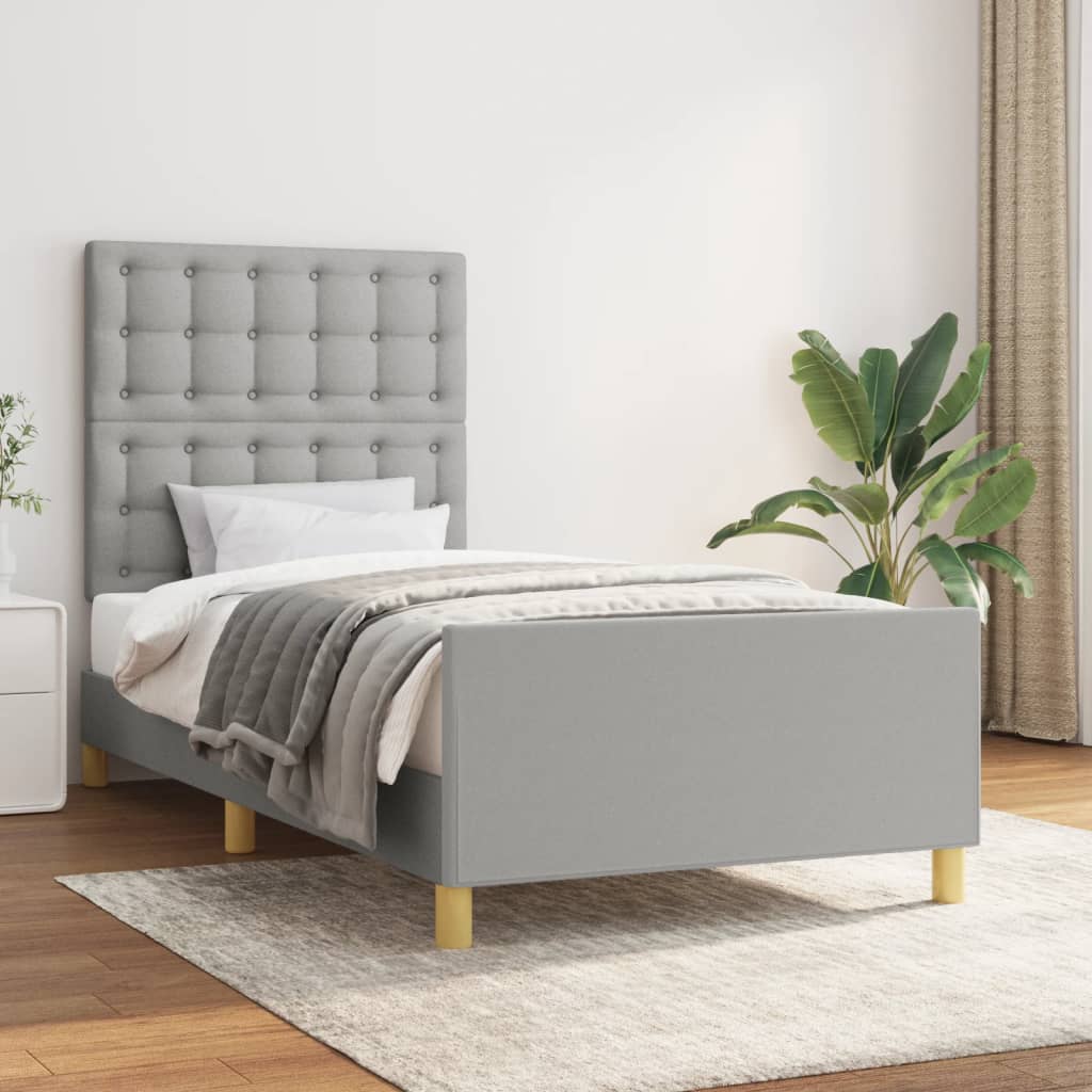 Bedframe met hoofdeinde stof lichtgrijs 90x190 cm is nu te koop bij PeponiXL, paradijselijk wonen!