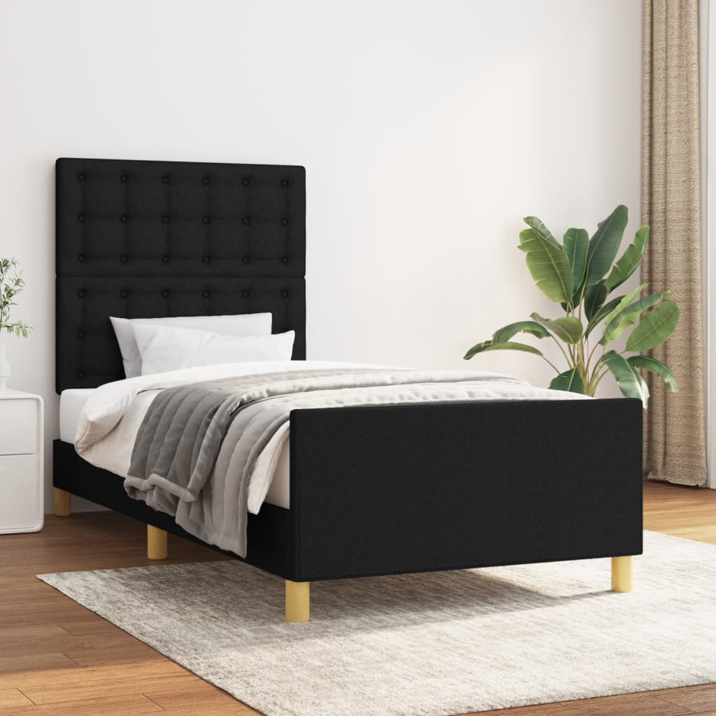 Bedframe met hoofdeinde stof zwart 90x190 cm is nu te koop bij PeponiXL, paradijselijk wonen!