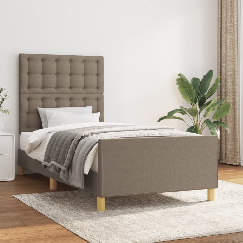 Bedframe met hoofdeinde stof taupe 90x190 cm is nu te koop bij PeponiXL, paradijselijk wonen!