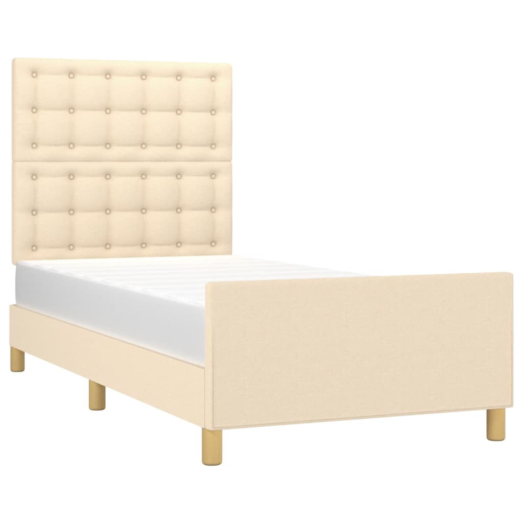 Bedframe met hoofdeinde stof crèmekleurig 90x190 cm is nu te koop bij PeponiXL, paradijselijk wonen!