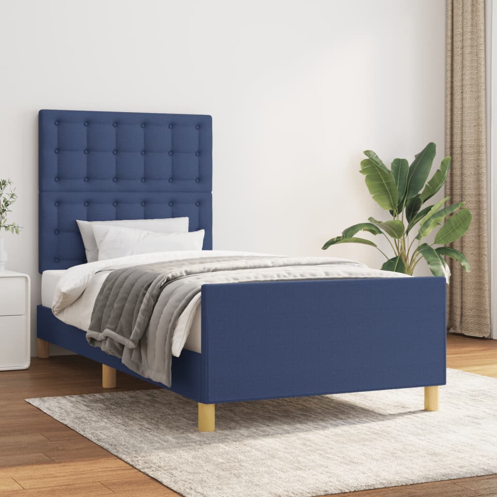 Bedframe zonder matras 90x200 cm stof blauw is nu te koop bij PeponiXL, paradijselijk wonen!