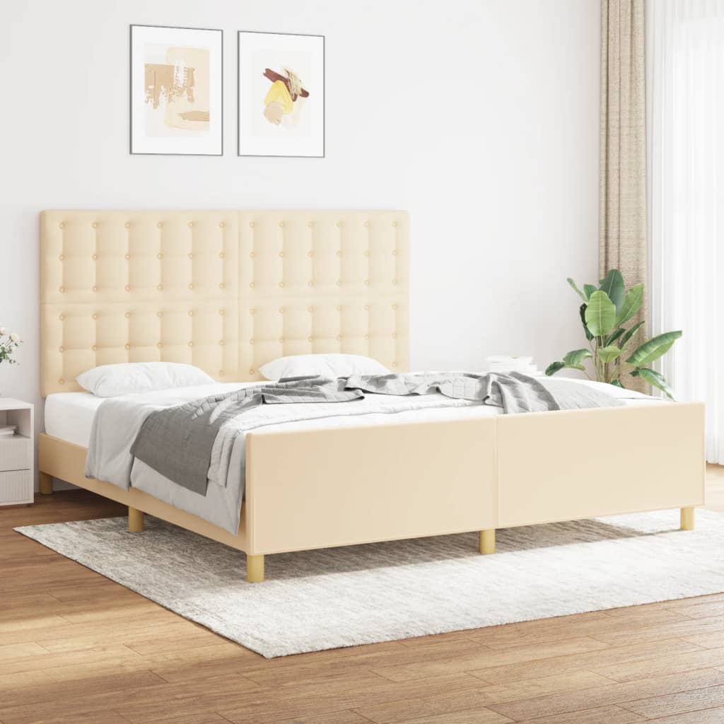 Bedframe met hoofdeinde stof crèmekleurig 180x200 cm is nu te koop bij PeponiXL, paradijselijk wonen!