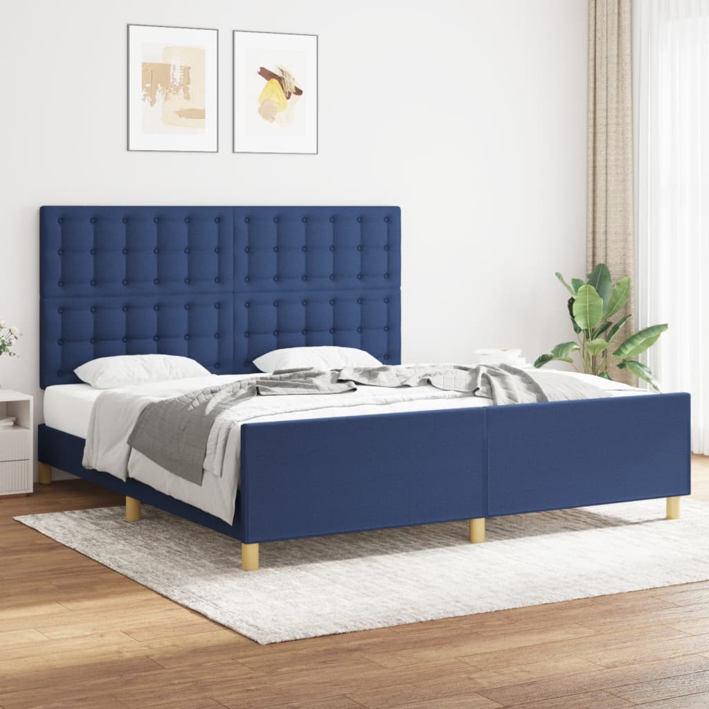 Bedframe met hoofdeinde stof blauw 180x200 cm is nu te koop bij PeponiXL, paradijselijk wonen!