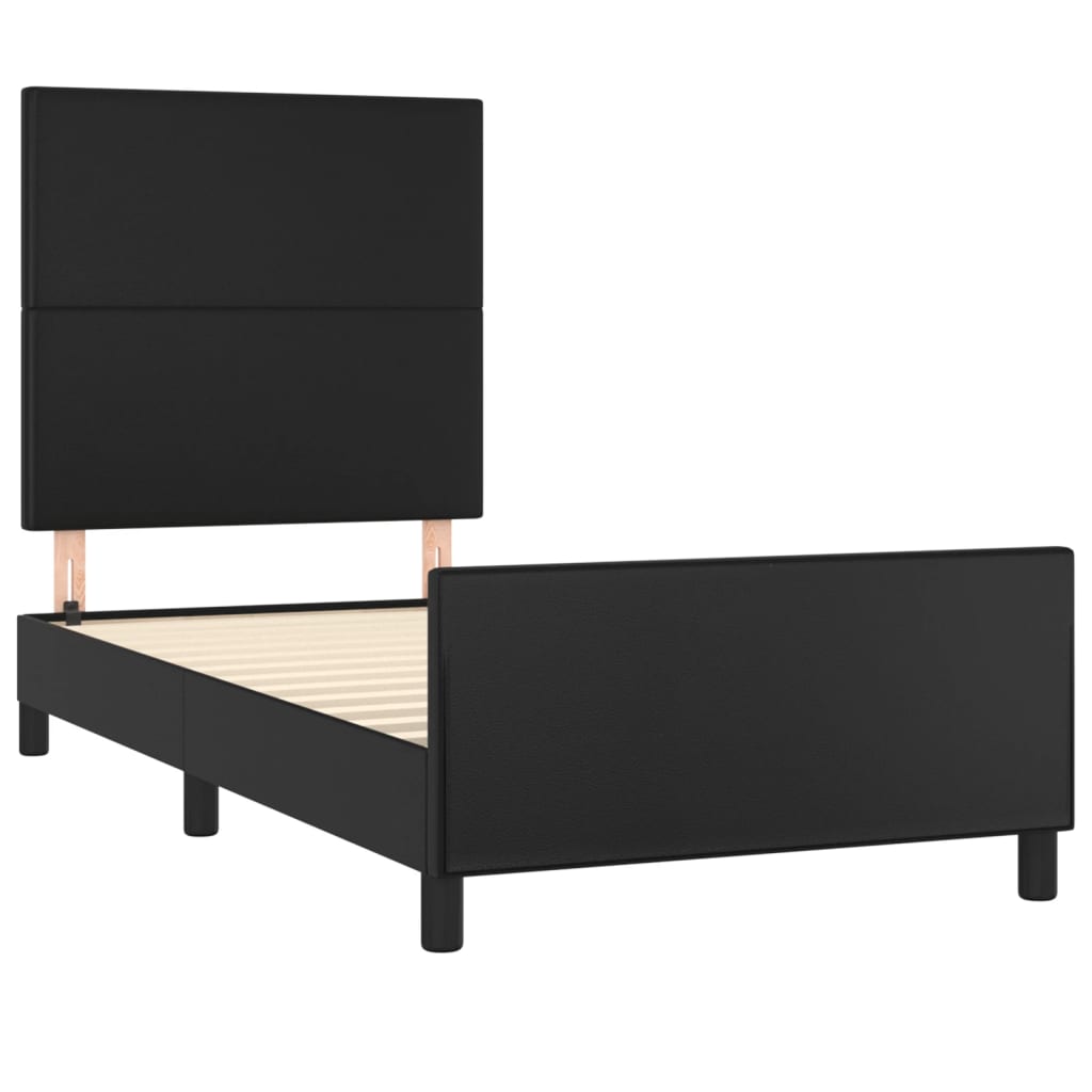 Bedframe met hoofdbord kunstleer zwart 90x190 cm is nu te koop bij PeponiXL, paradijselijk wonen!