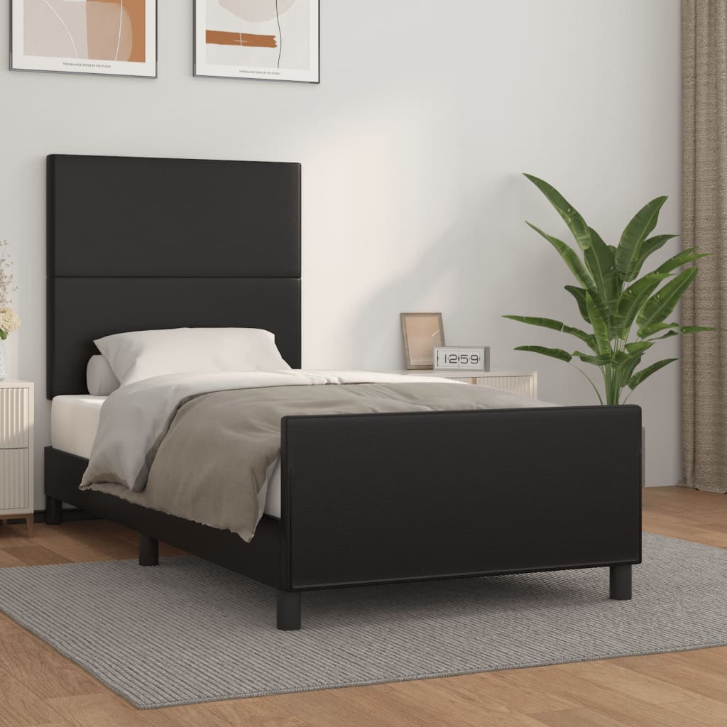 Bedframe met hoofdbord kunstleer zwart 90x190 cm is nu te koop bij PeponiXL, paradijselijk wonen!