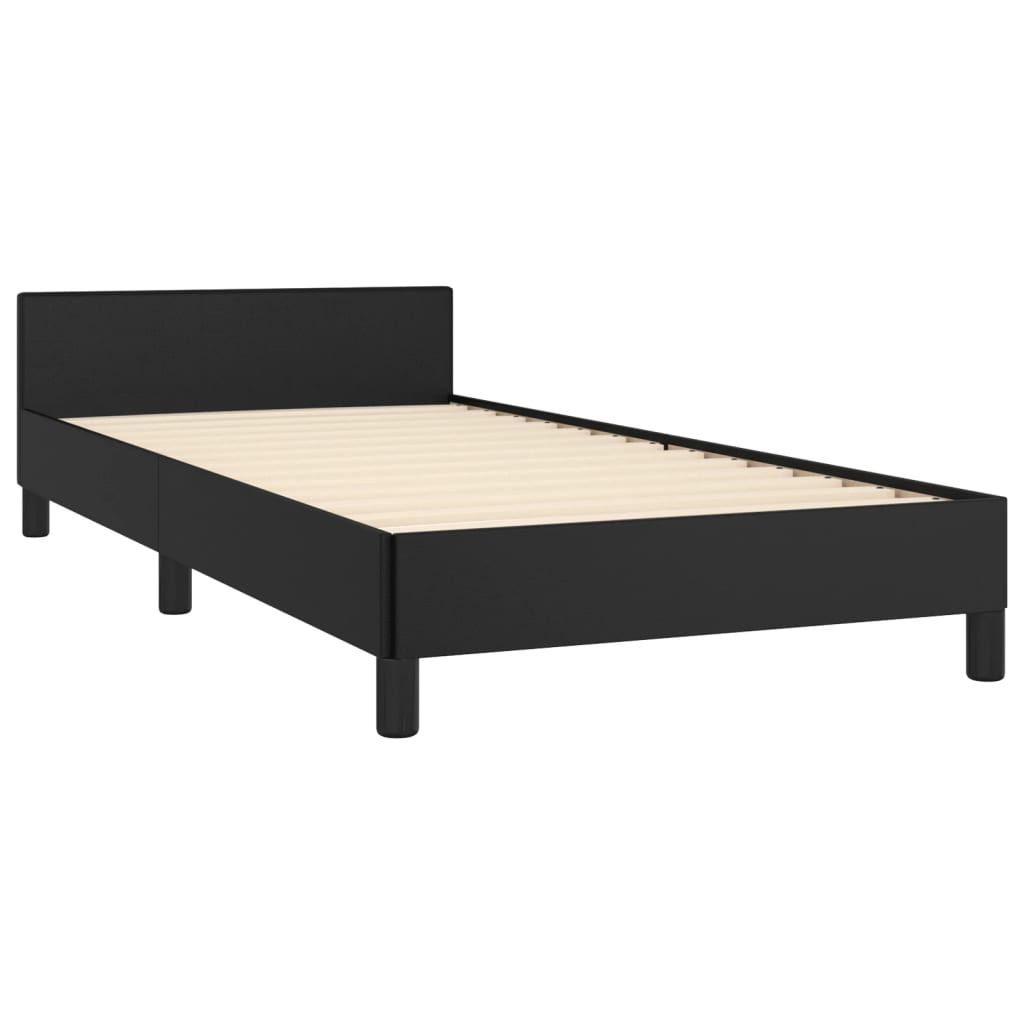 Bedframe met hoofdbord kunstleer zwart 90x200 cm is nu te koop bij PeponiXL, paradijselijk wonen!