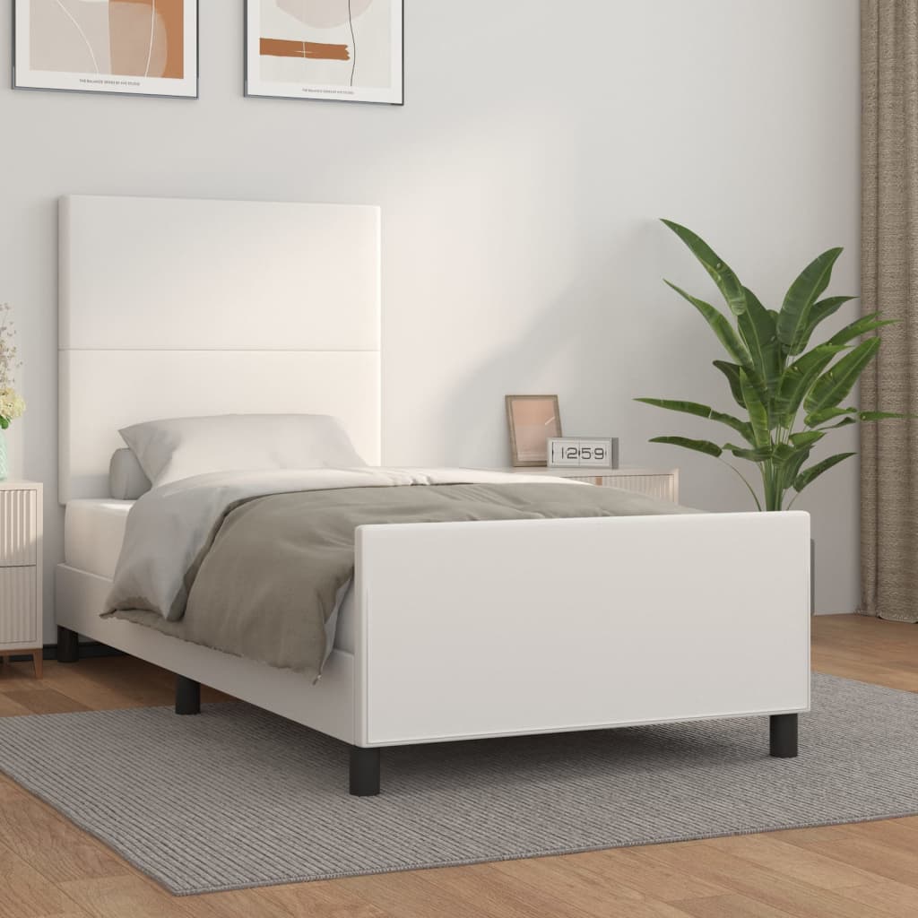 Bedframe met hoofdbord kunstleer wit 90x200 cm is nu te koop bij PeponiXL, paradijselijk wonen!