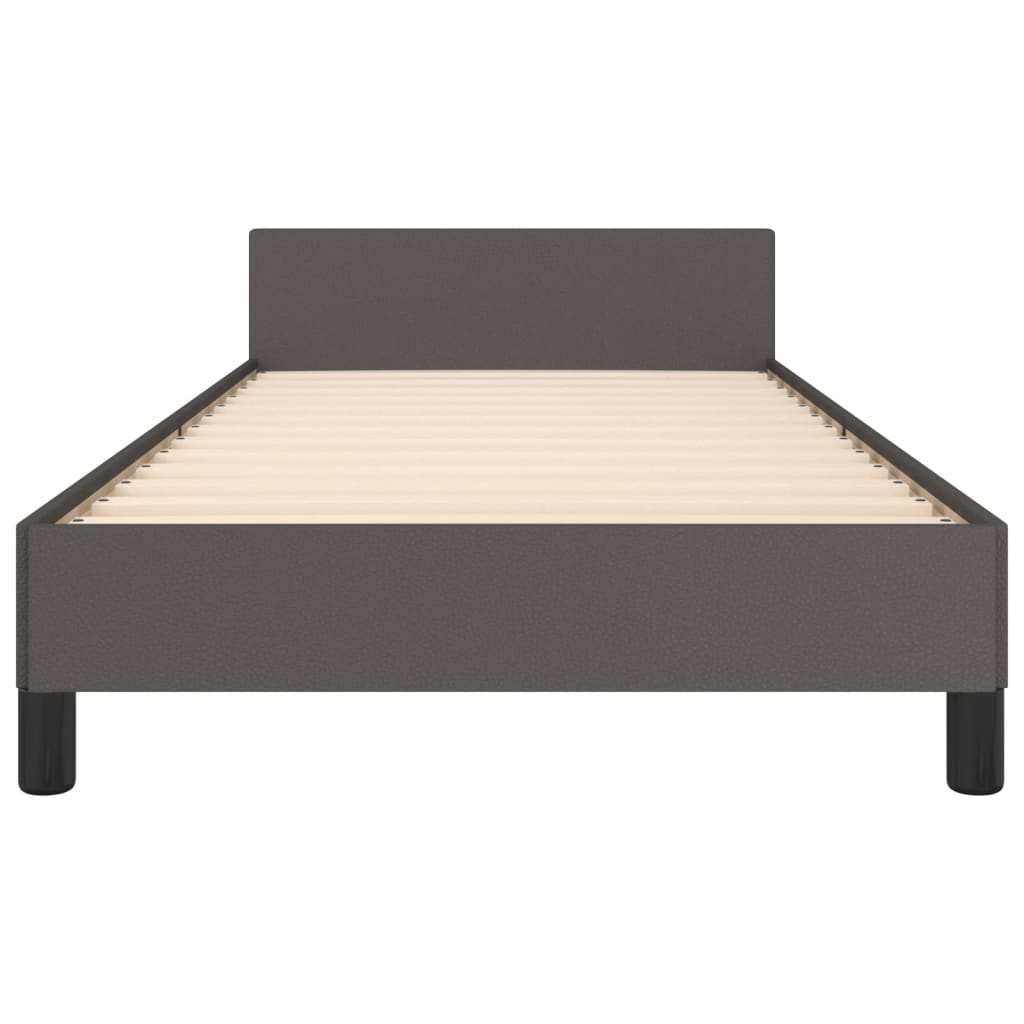 Bedframe met hoofdbord kunstleer grijs 90x200 cm is nu te koop bij PeponiXL, paradijselijk wonen!