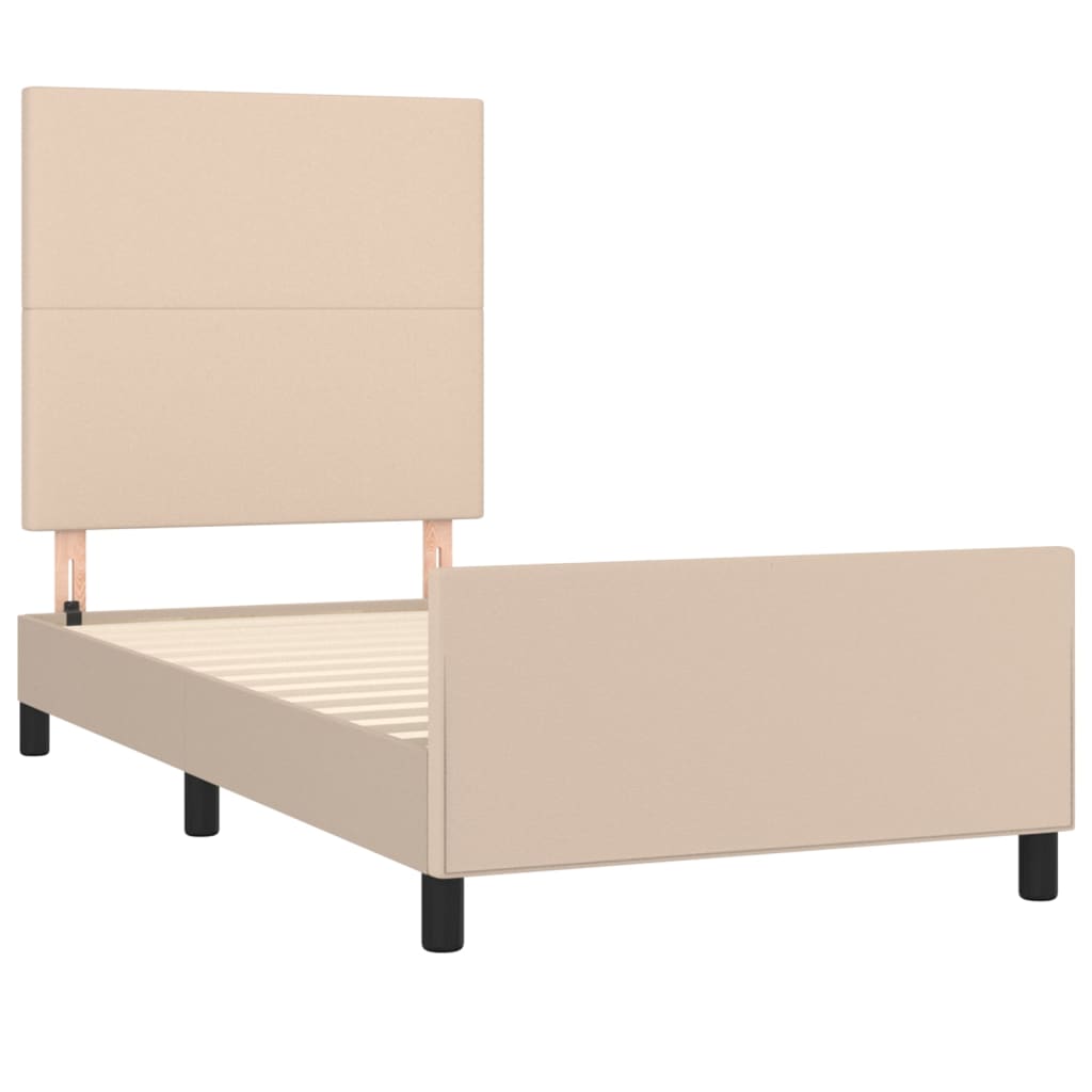 Bedframe met hoofdbord kunstleer cappuccinokleurig 90x200 cm is nu te koop bij PeponiXL, paradijselijk wonen!