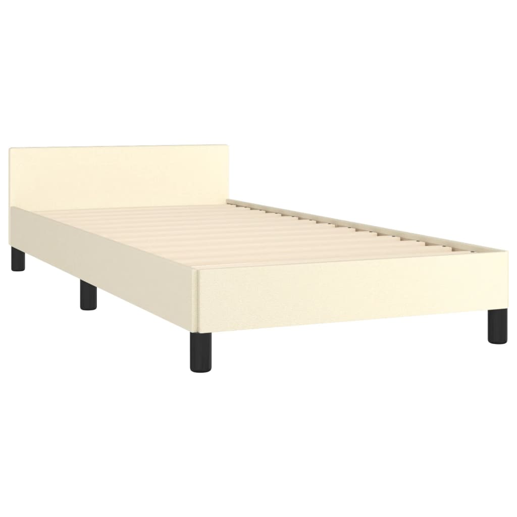 Bedframe met hoofdbord kunstleer crèmekleurig 100x200 cm is nu te koop bij PeponiXL, paradijselijk wonen!