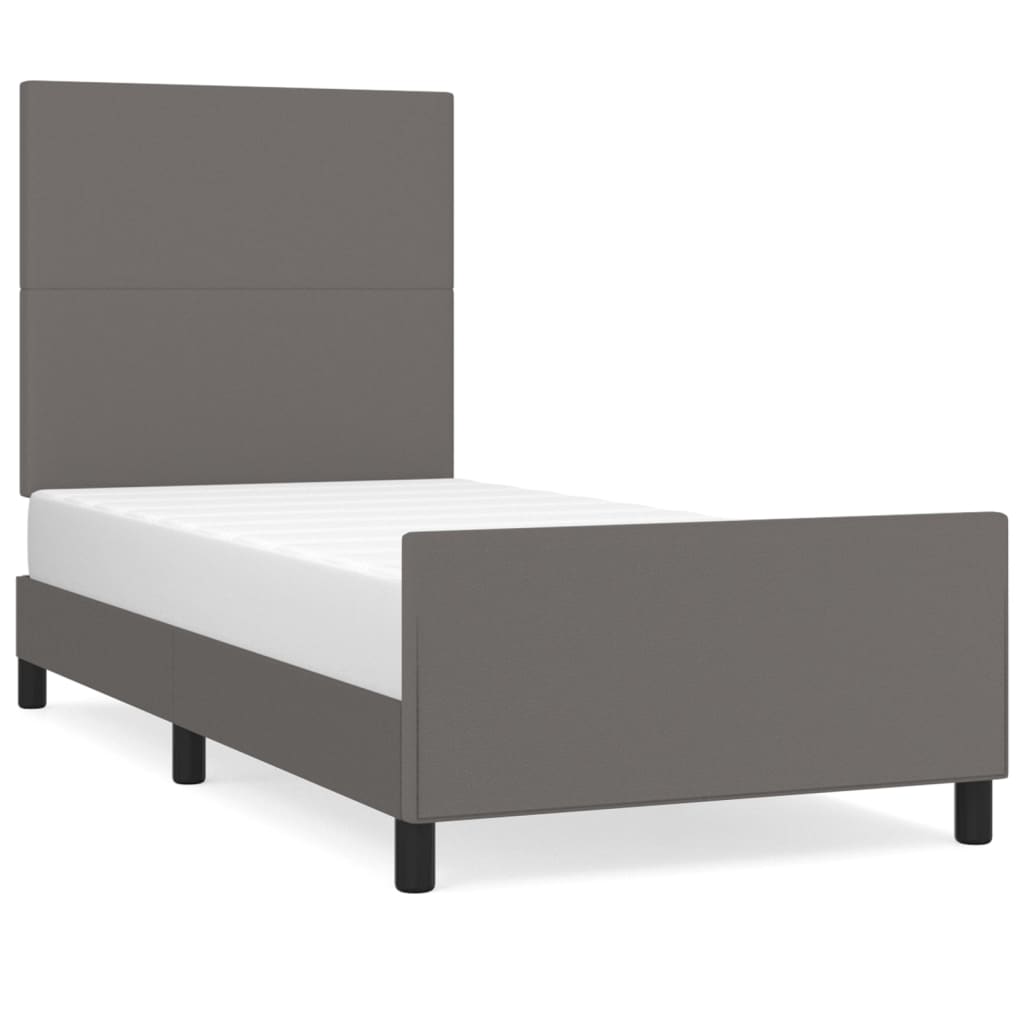 Bedframe met hoofdbord kunstleer grijs 100x200 cm is nu te koop bij PeponiXL, paradijselijk wonen!