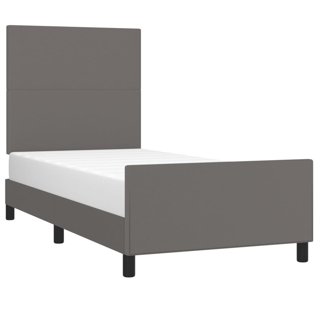 Bedframe met hoofdbord kunstleer grijs 100x200 cm is nu te koop bij PeponiXL, paradijselijk wonen!