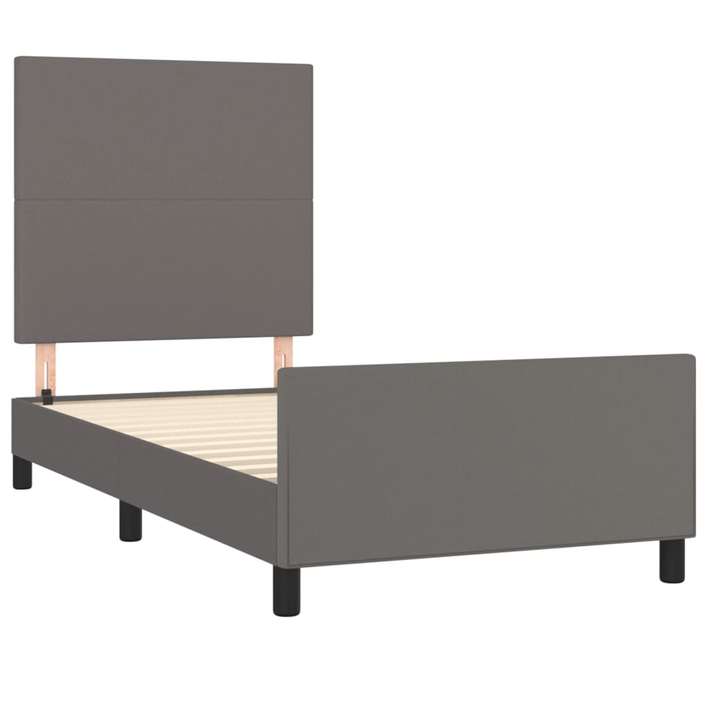 Bedframe met hoofdbord kunstleer grijs 100x200 cm is nu te koop bij PeponiXL, paradijselijk wonen!