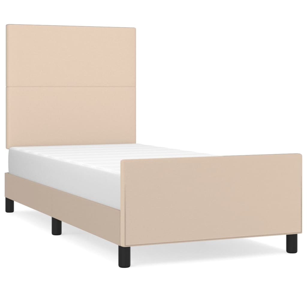 Bedframe met hoofdbord kunstleer cappuccinokleurig 100x200 cm is nu te koop bij PeponiXL, paradijselijk wonen!