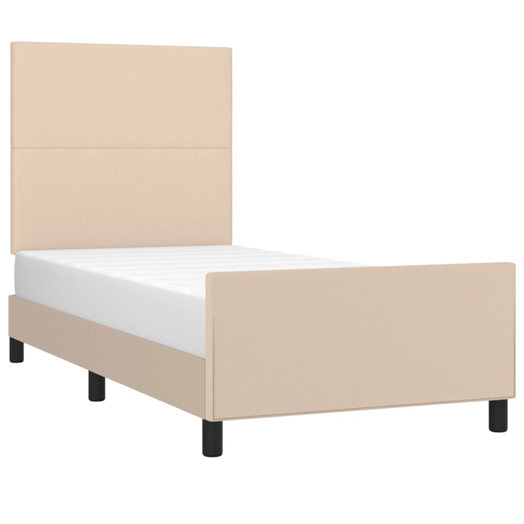 Bedframe met hoofdbord kunstleer cappuccinokleurig 100x200 cm is nu te koop bij PeponiXL, paradijselijk wonen!