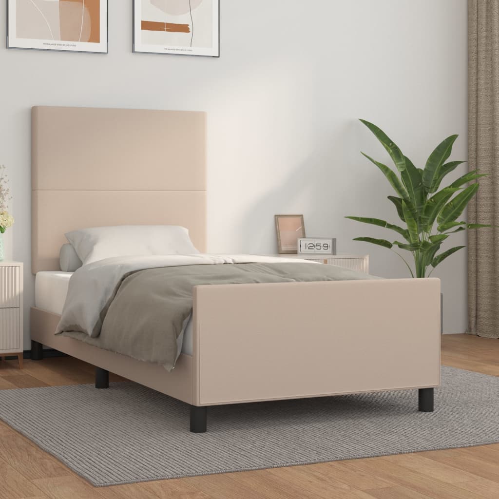 Bedframe met hoofdbord kunstleer cappuccinokleurig 100x200 cm is nu te koop bij PeponiXL, paradijselijk wonen!