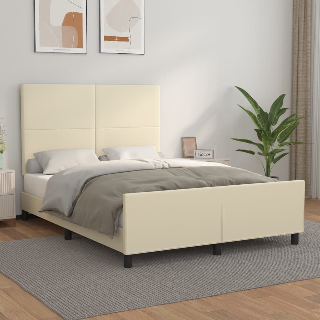 Bedframe met hoofdbord kunstleer crèmekleurig 140x190 cm is nu te koop bij PeponiXL, paradijselijk wonen!