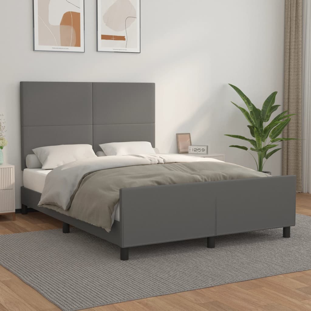 Bedframe met hoofdbord kunstleer grijs 140x190 cm is nu te koop bij PeponiXL, paradijselijk wonen!