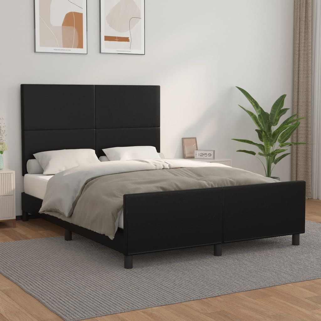 Bedframe met hoofdbord kunstleer zwart 140x200 cm is nu te koop bij PeponiXL, paradijselijk wonen!