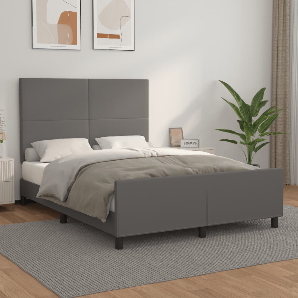 Bedframe met hoofdbord kunstleer grijs 140x200 cm is nu te koop bij PeponiXL, paradijselijk wonen!