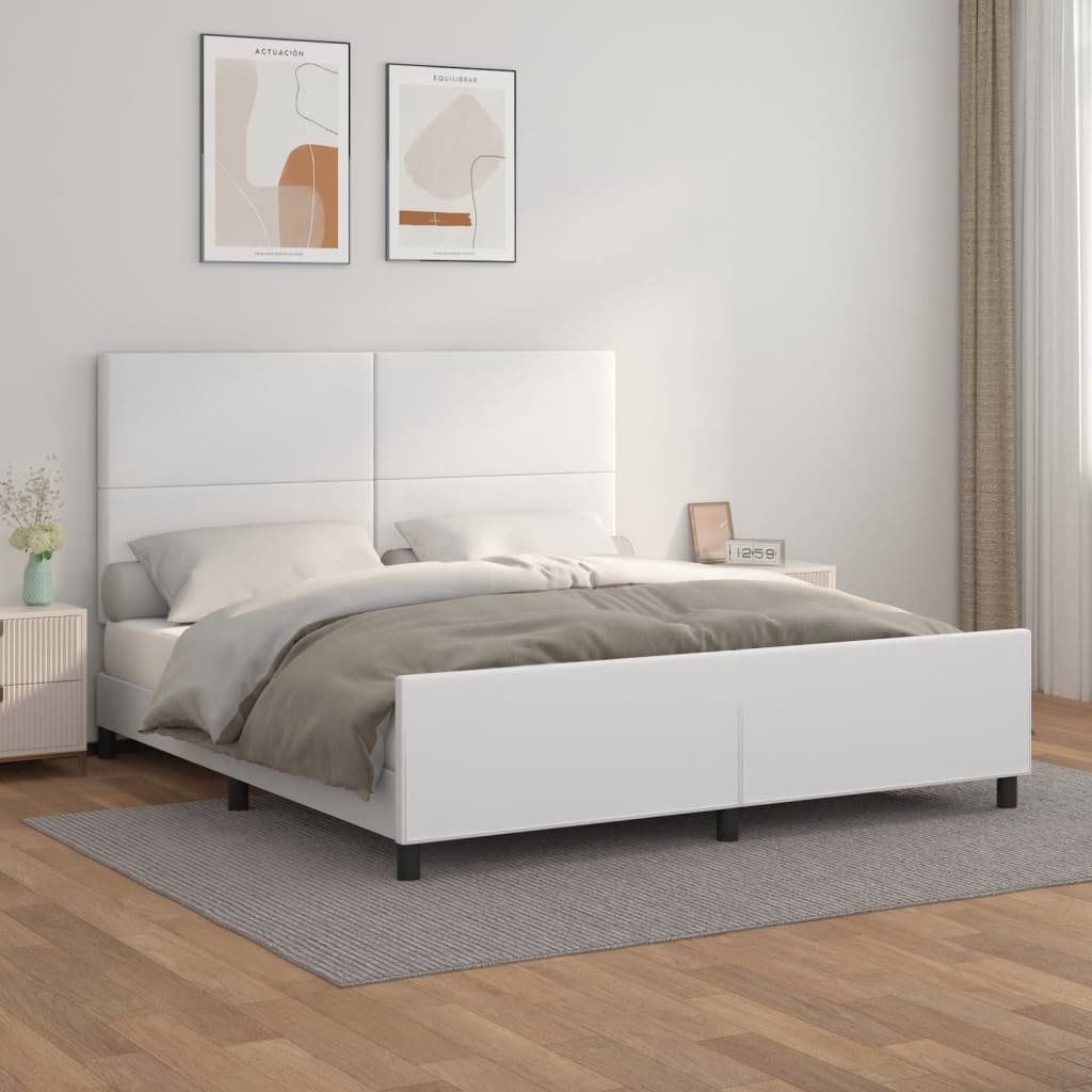 Bedframe met hoofdbord kunstleer wit 160x200 cm is nu te koop bij PeponiXL, paradijselijk wonen!