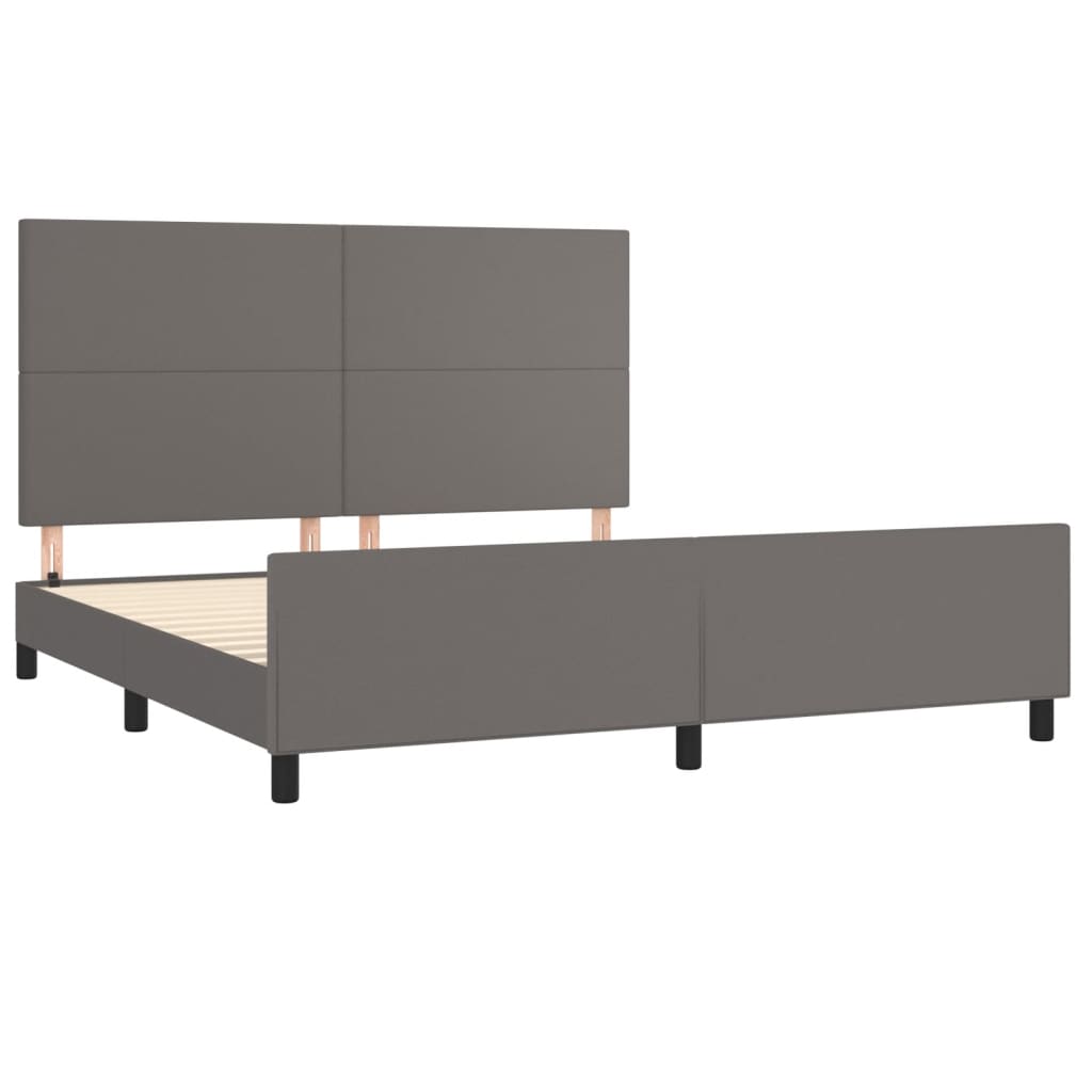 Bedframe met hoofdbord kunstleer grijs 160x200 cm is nu te koop bij PeponiXL, paradijselijk wonen!