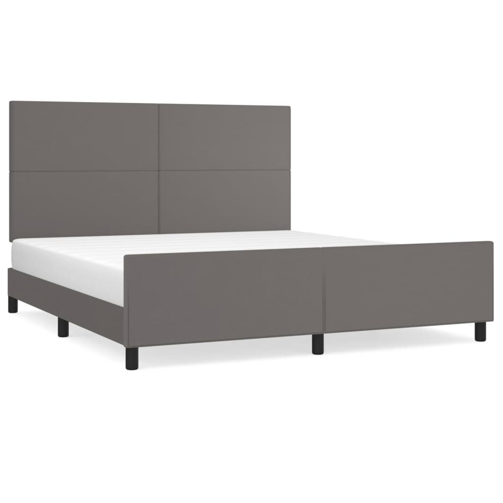 Bedframe met hoofdbord kunstleer grijs 180x200 cm is nu te koop bij PeponiXL, paradijselijk wonen!