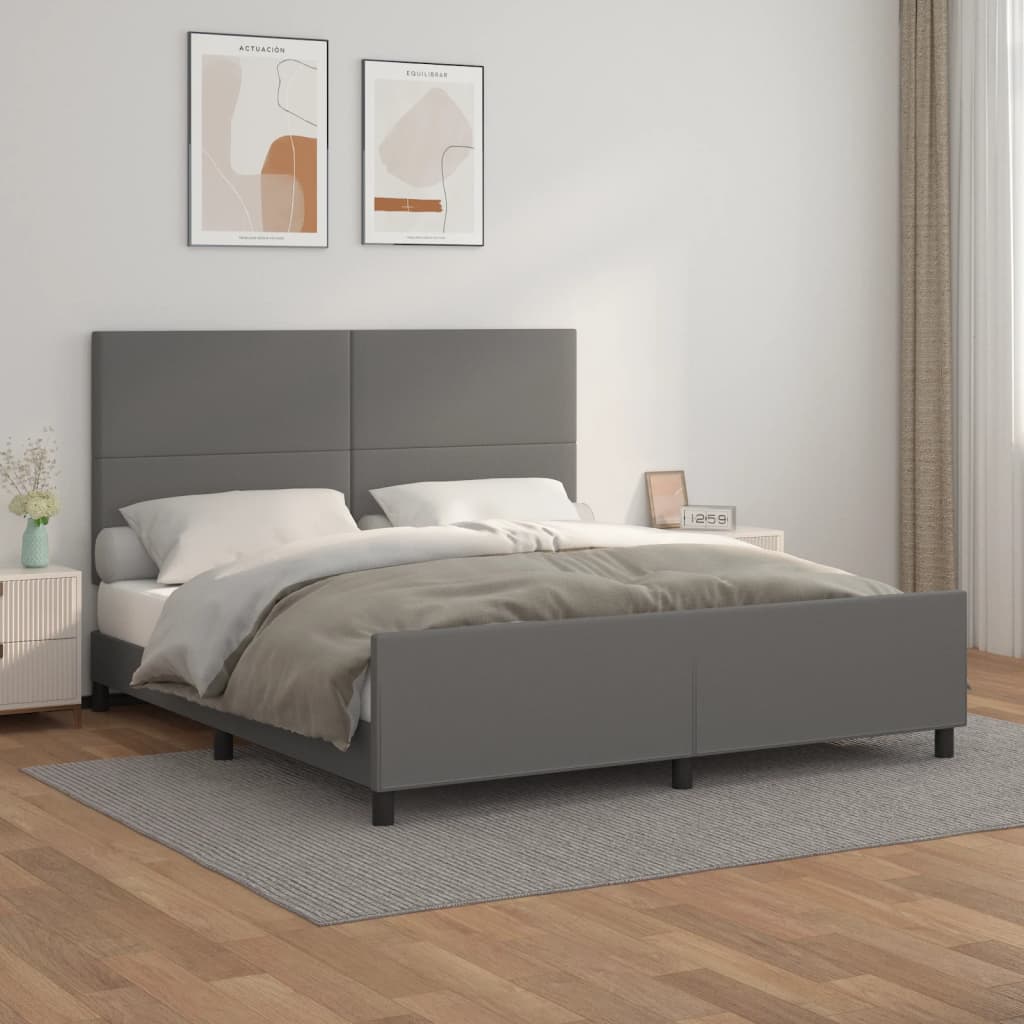 Bedframe met hoofdbord kunstleer grijs 180x200 cm is nu te koop bij PeponiXL, paradijselijk wonen!