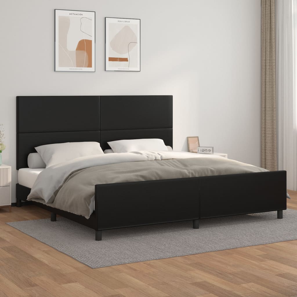 Bedframe met hoofdeinde kunstleer zwart 200x200 cm is nu te koop bij PeponiXL, paradijselijk wonen!