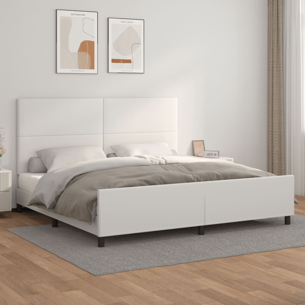 Bedframe met hoofdbord kunstleer wit 200x200 cm is nu te koop bij PeponiXL, paradijselijk wonen!