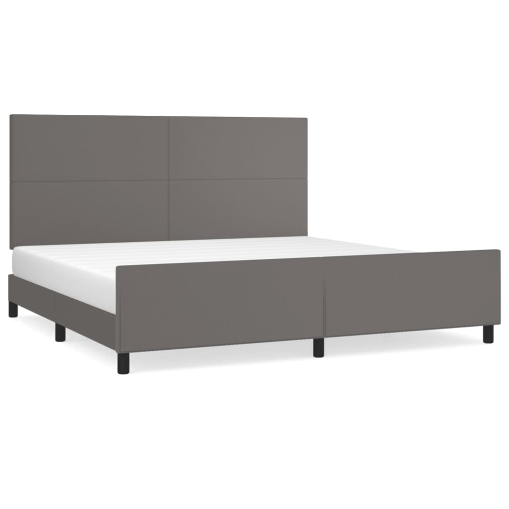Bedframe met hoofdbord kunstleer grijs 200x200 cm is nu te koop bij PeponiXL, paradijselijk wonen!