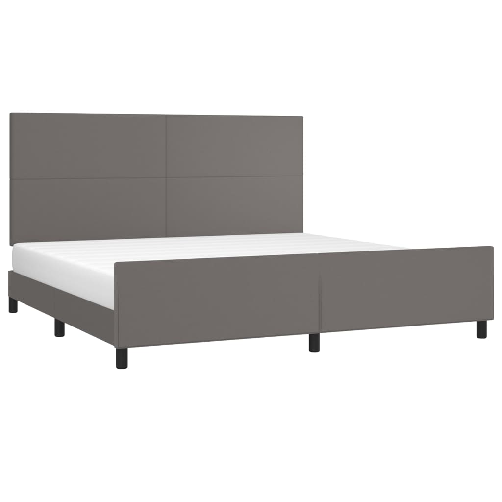 Bedframe met hoofdbord kunstleer grijs 200x200 cm is nu te koop bij PeponiXL, paradijselijk wonen!