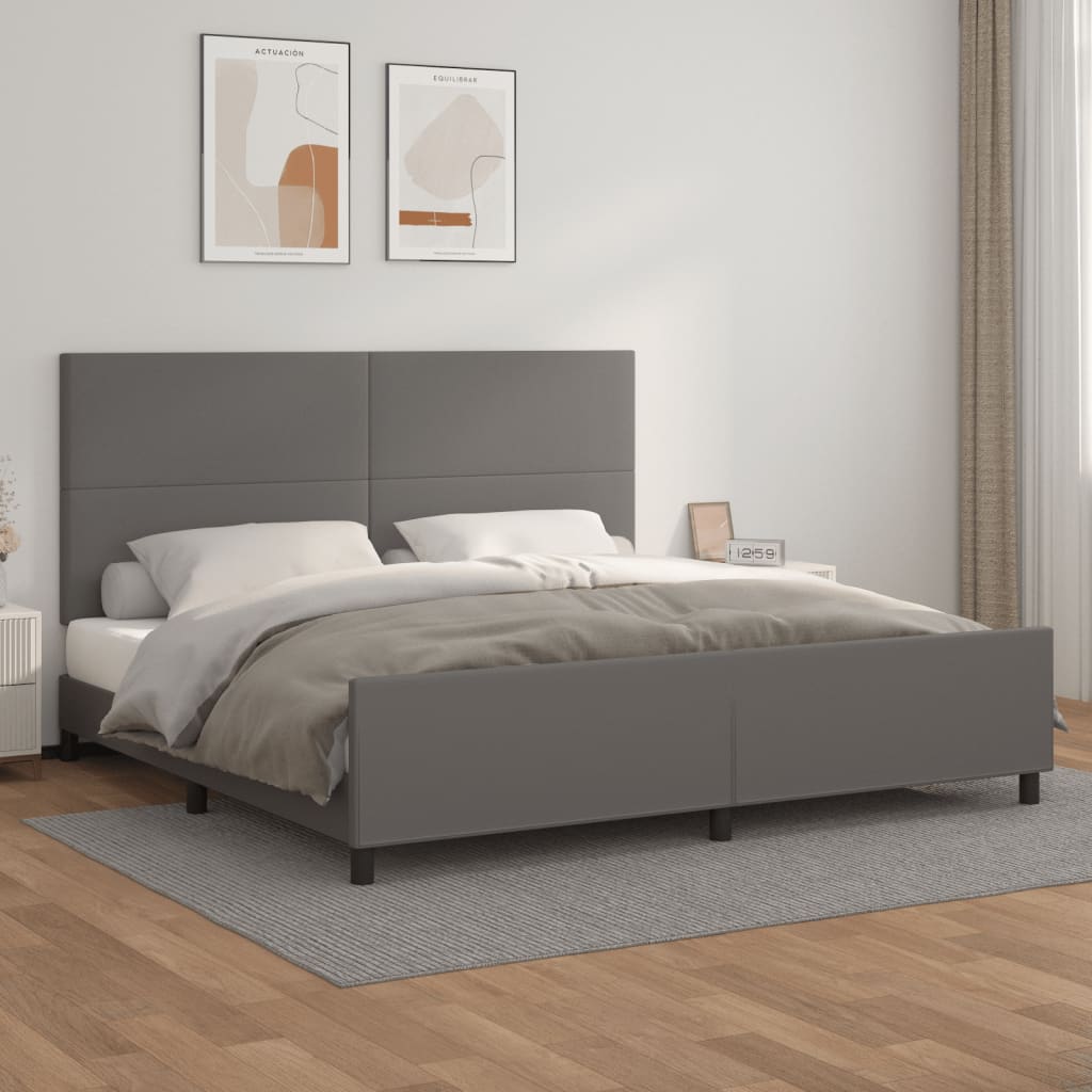 Bedframe met hoofdbord kunstleer grijs 200x200 cm is nu te koop bij PeponiXL, paradijselijk wonen!