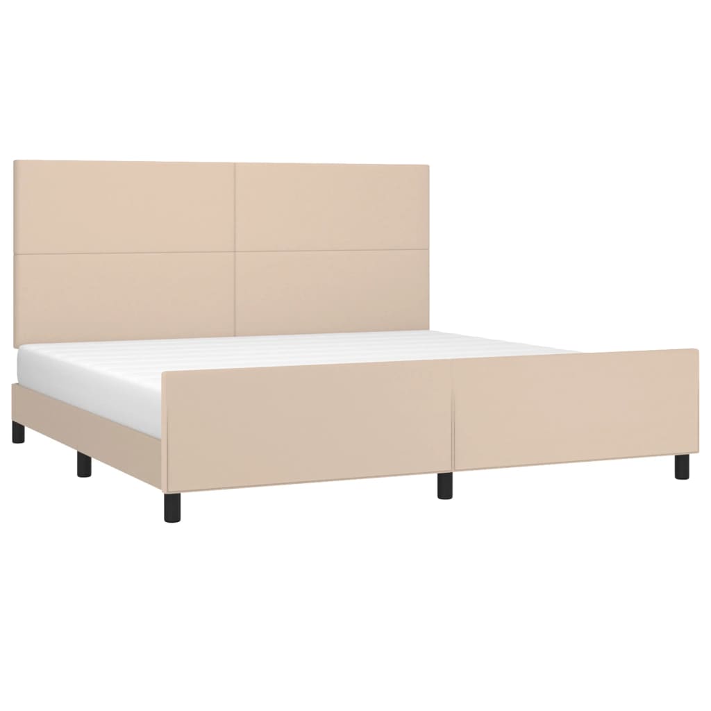 Bedframe met hoofdbord kunstleer cappuccinokleurig 200x200 cm is nu te koop bij PeponiXL, paradijselijk wonen!