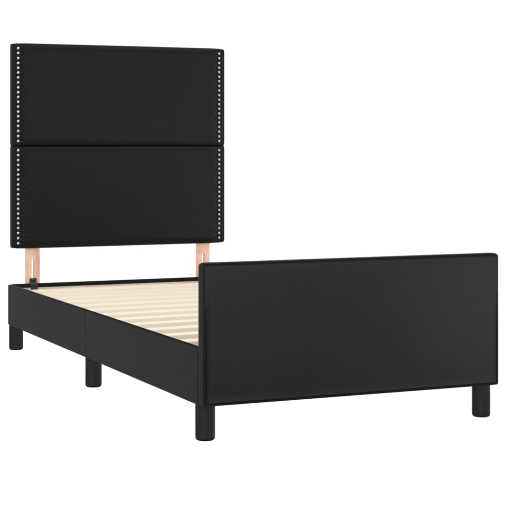 Bedframe met hoofdbord kunstleer zwart 90x200 cm is nu te koop bij PeponiXL, paradijselijk wonen!