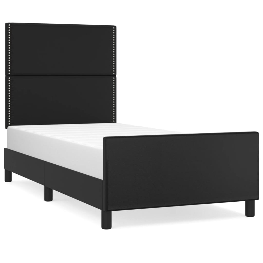 Bedframe met hoofdbord kunstleer zwart 100x200 cm is nu te koop bij PeponiXL, paradijselijk wonen!