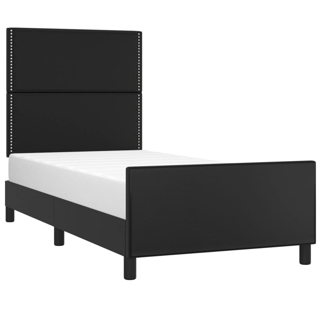 Bedframe met hoofdbord kunstleer zwart 100x200 cm is nu te koop bij PeponiXL, paradijselijk wonen!
