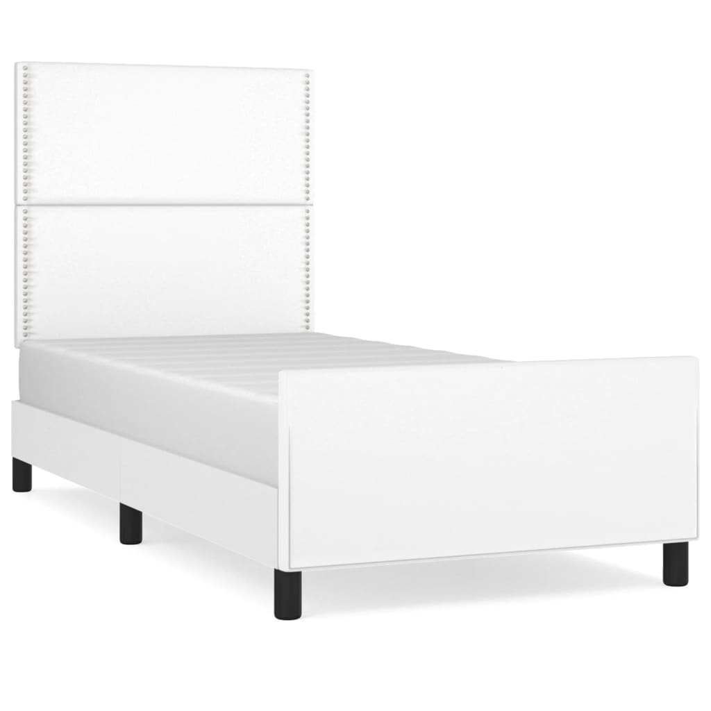 Bedframe met hoofdbord kunstleer wit 100x200 cm is nu te koop bij PeponiXL, paradijselijk wonen!