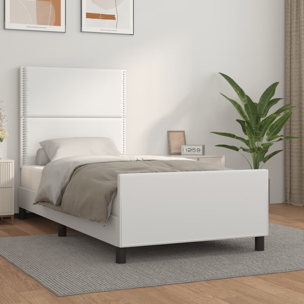 Bedframe met hoofdbord kunstleer wit 100x200 cm is nu te koop bij PeponiXL, paradijselijk wonen!