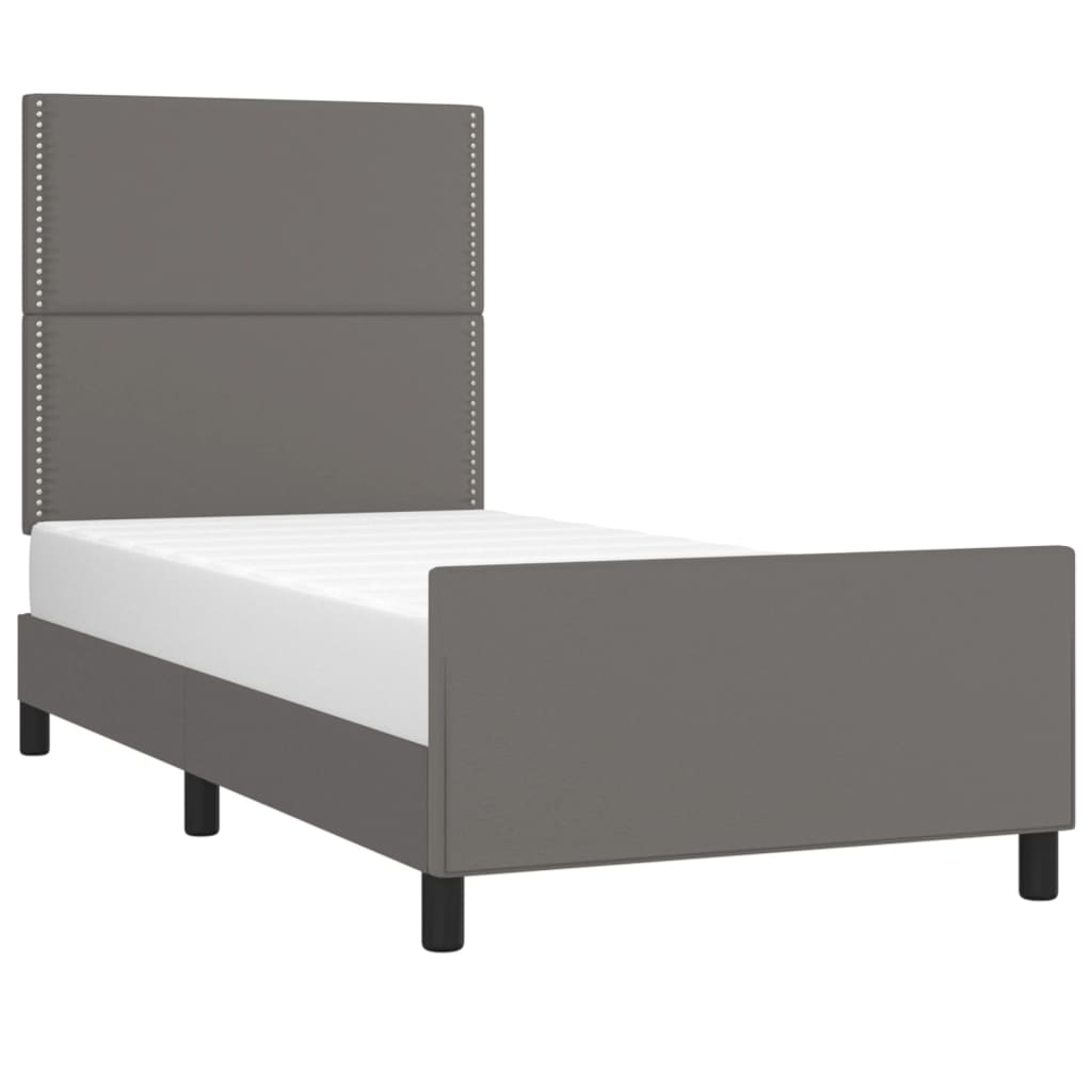 Bedframe met hoofdbord kunstleer grijs 100x200 cm is nu te koop bij PeponiXL, paradijselijk wonen!