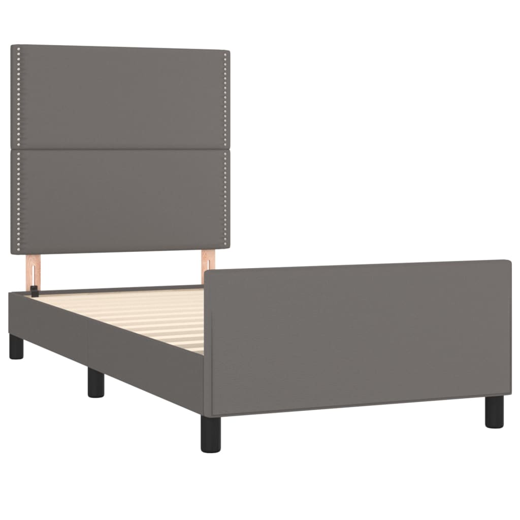 Bedframe met hoofdbord kunstleer grijs 100x200 cm is nu te koop bij PeponiXL, paradijselijk wonen!