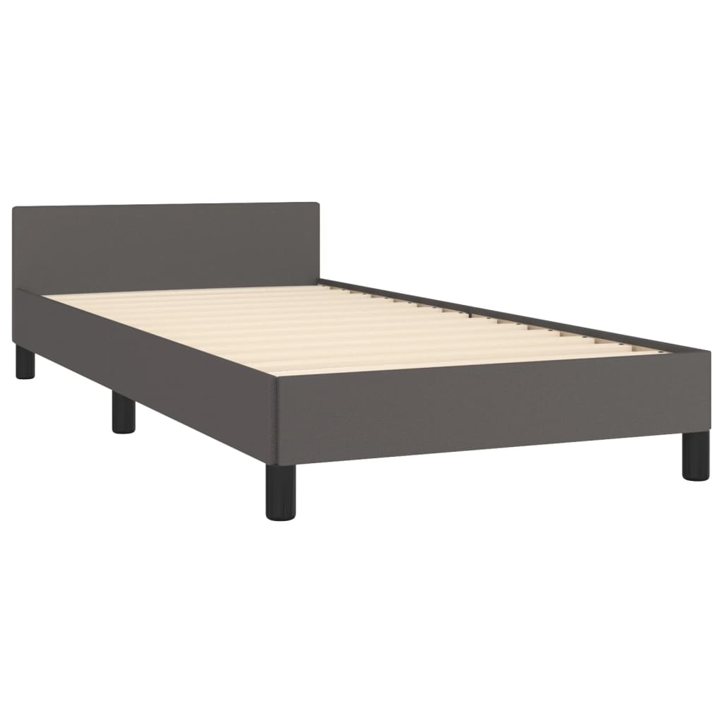 Bedframe met hoofdbord kunstleer grijs 100x200 cm is nu te koop bij PeponiXL, paradijselijk wonen!