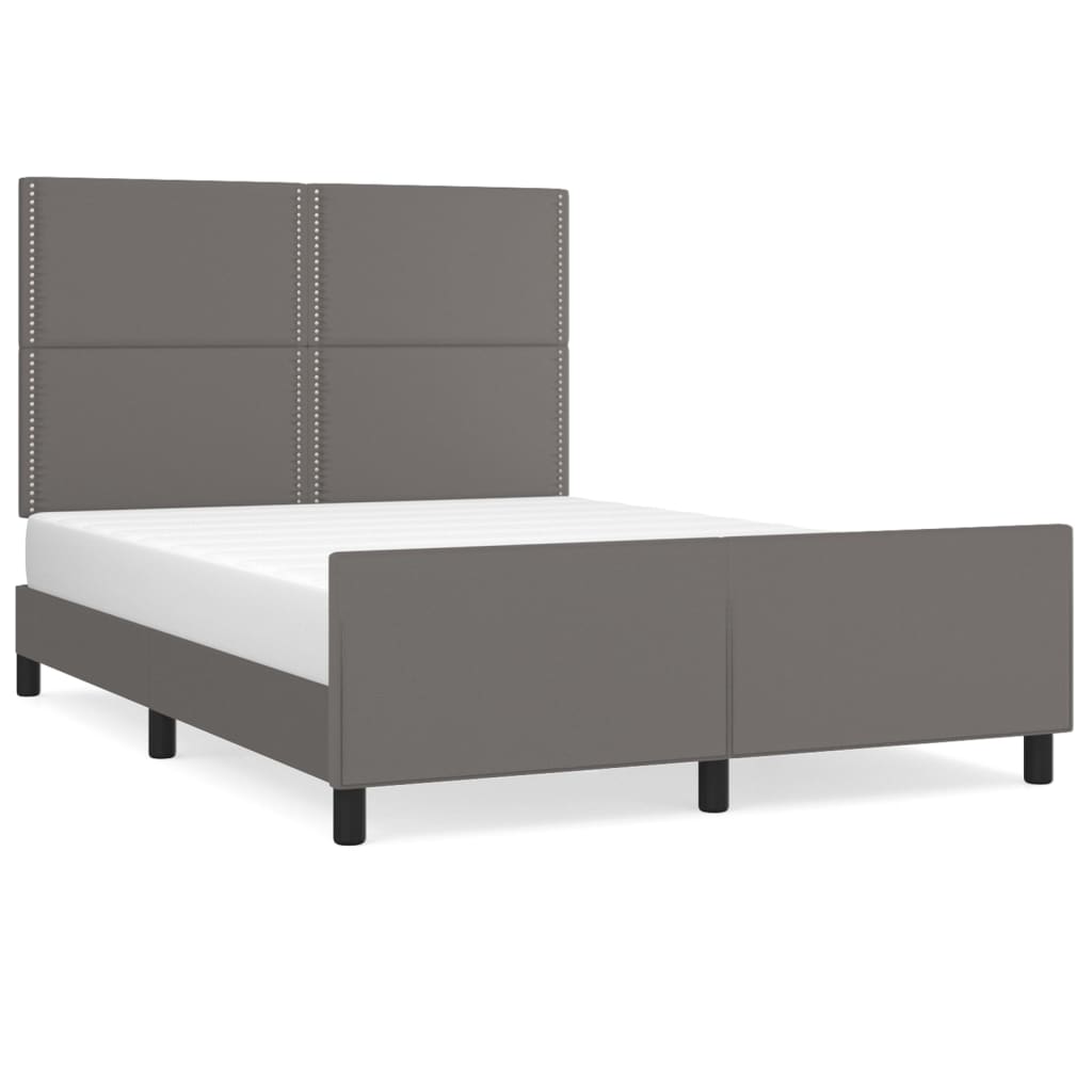 Bedframe met hoofdbord kunstleer grijs 140x190 cm is nu te koop bij PeponiXL, paradijselijk wonen!