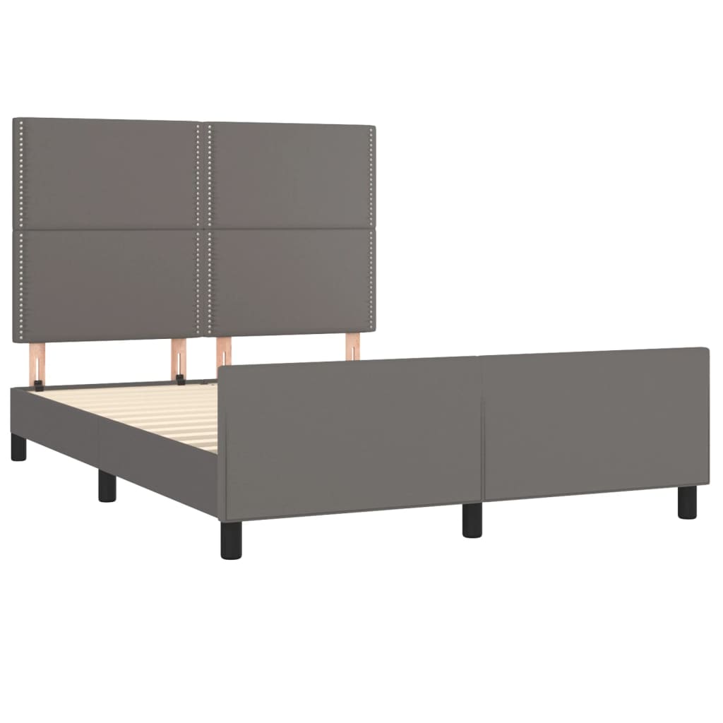 Bedframe met hoofdbord kunstleer grijs 140x190 cm is nu te koop bij PeponiXL, paradijselijk wonen!