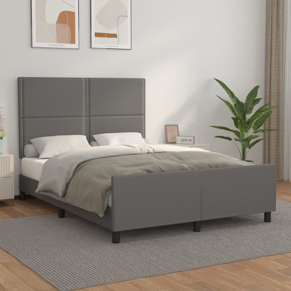 Bedframe met hoofdbord kunstleer grijs 140x190 cm is nu te koop bij PeponiXL, paradijselijk wonen!