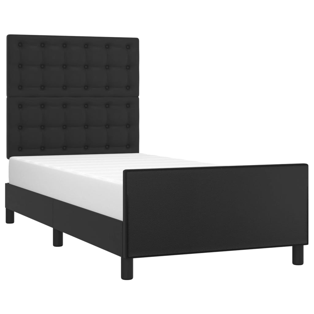 Bedframe met hoofdbord kunstleer zwart 90x190 cm is nu te koop bij PeponiXL, paradijselijk wonen!