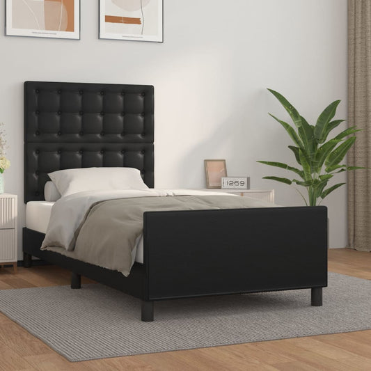 Bedframe met hoofdbord kunstleer zwart 90x190 cm is nu te koop bij PeponiXL, paradijselijk wonen!