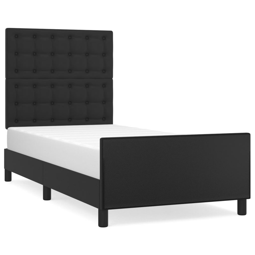 Bedframe met hoofdbord kunstleer zwart 90x200 cm is nu te koop bij PeponiXL, paradijselijk wonen!